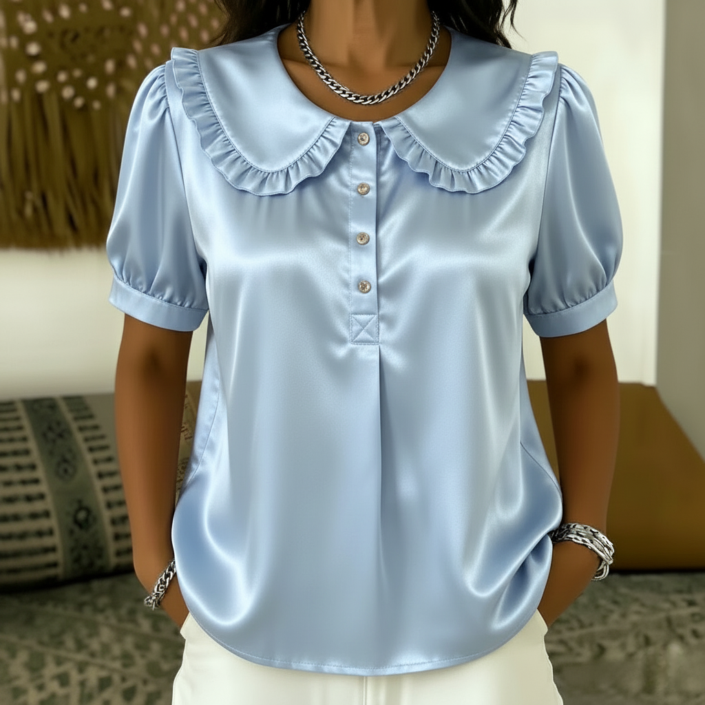 Women’s Ruffled Peter Pan Collar Satin Blouse