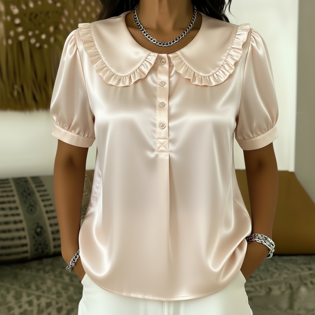 Women’s Ruffled Peter Pan Collar Satin Blouse
