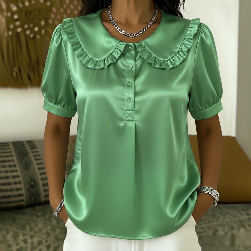 Women’s Ruffled Peter Pan Collar Satin Blouse