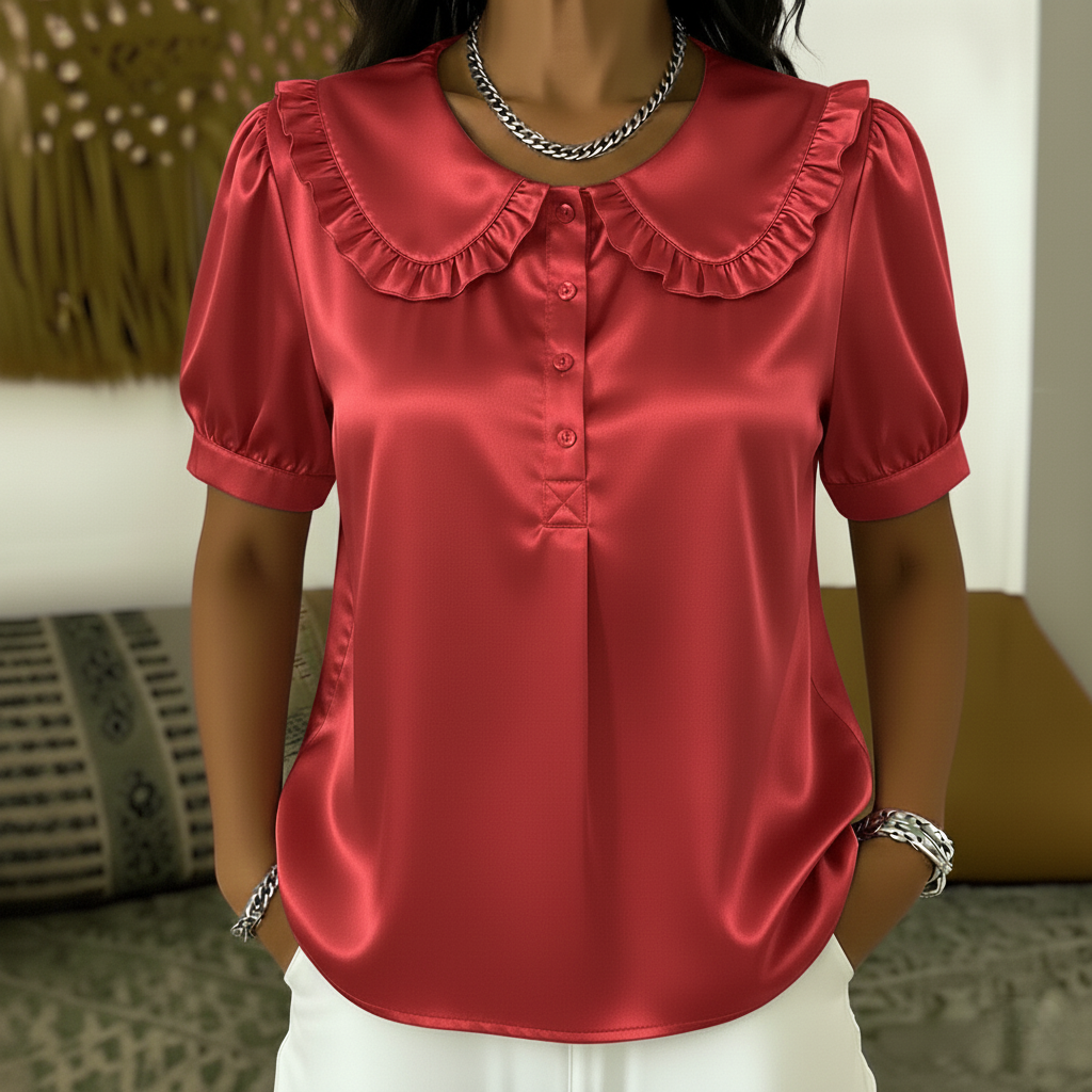 Women’s Ruffled Peter Pan Collar Satin Blouse