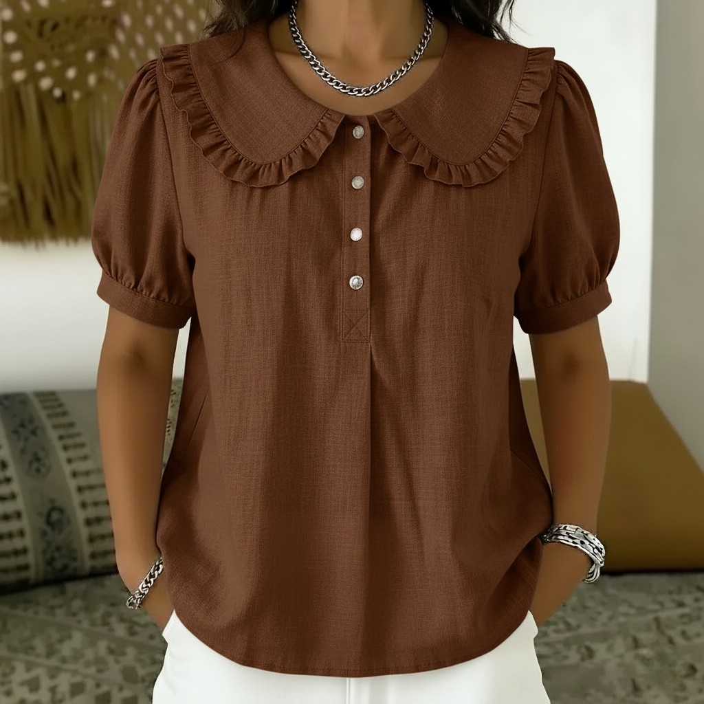 Women’s Ruffled Peter Pan Collar Linen Blouse