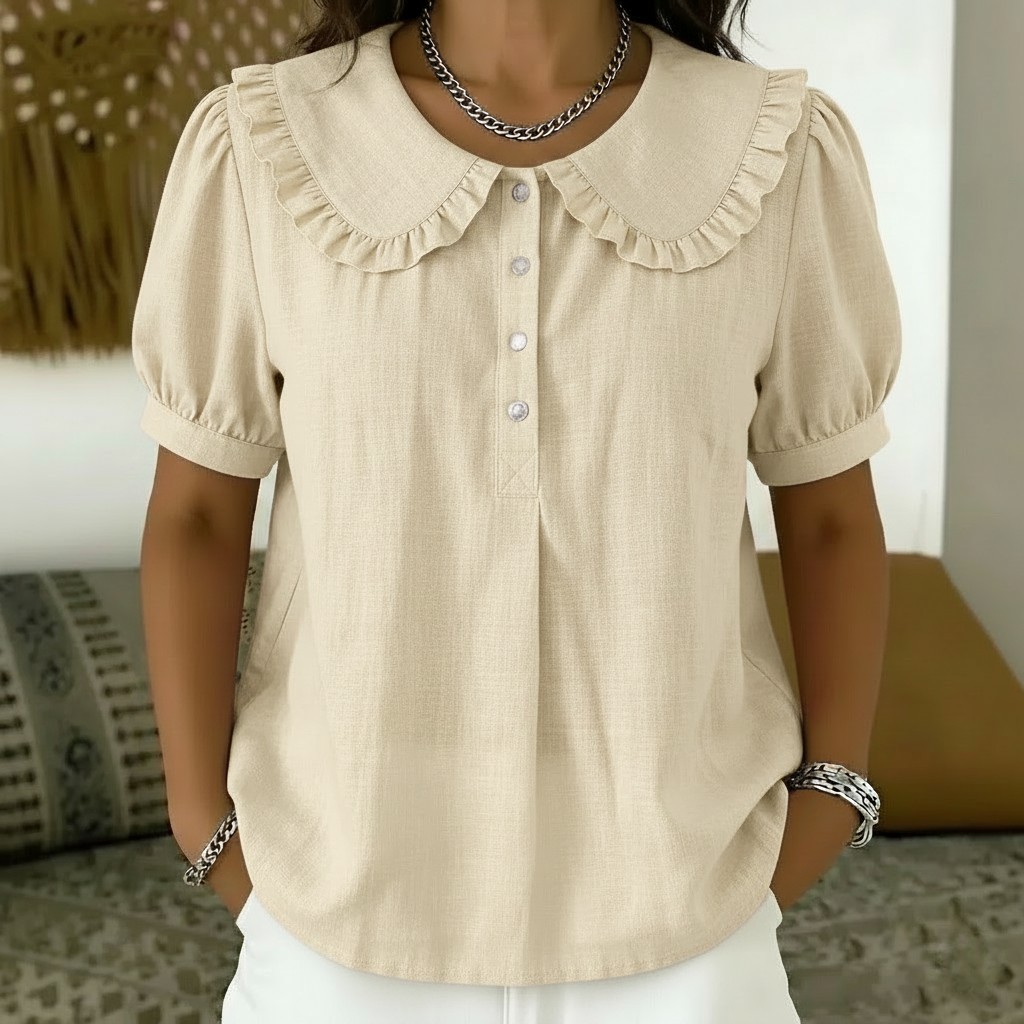 Women’s Ruffled Peter Pan Collar Linen Blouse