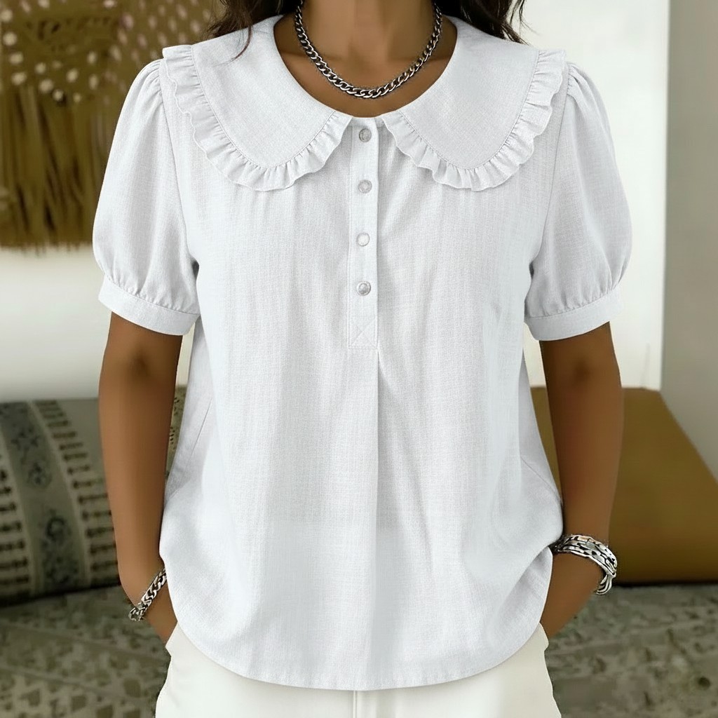 Women’s Ruffled Peter Pan Collar Linen Blouse