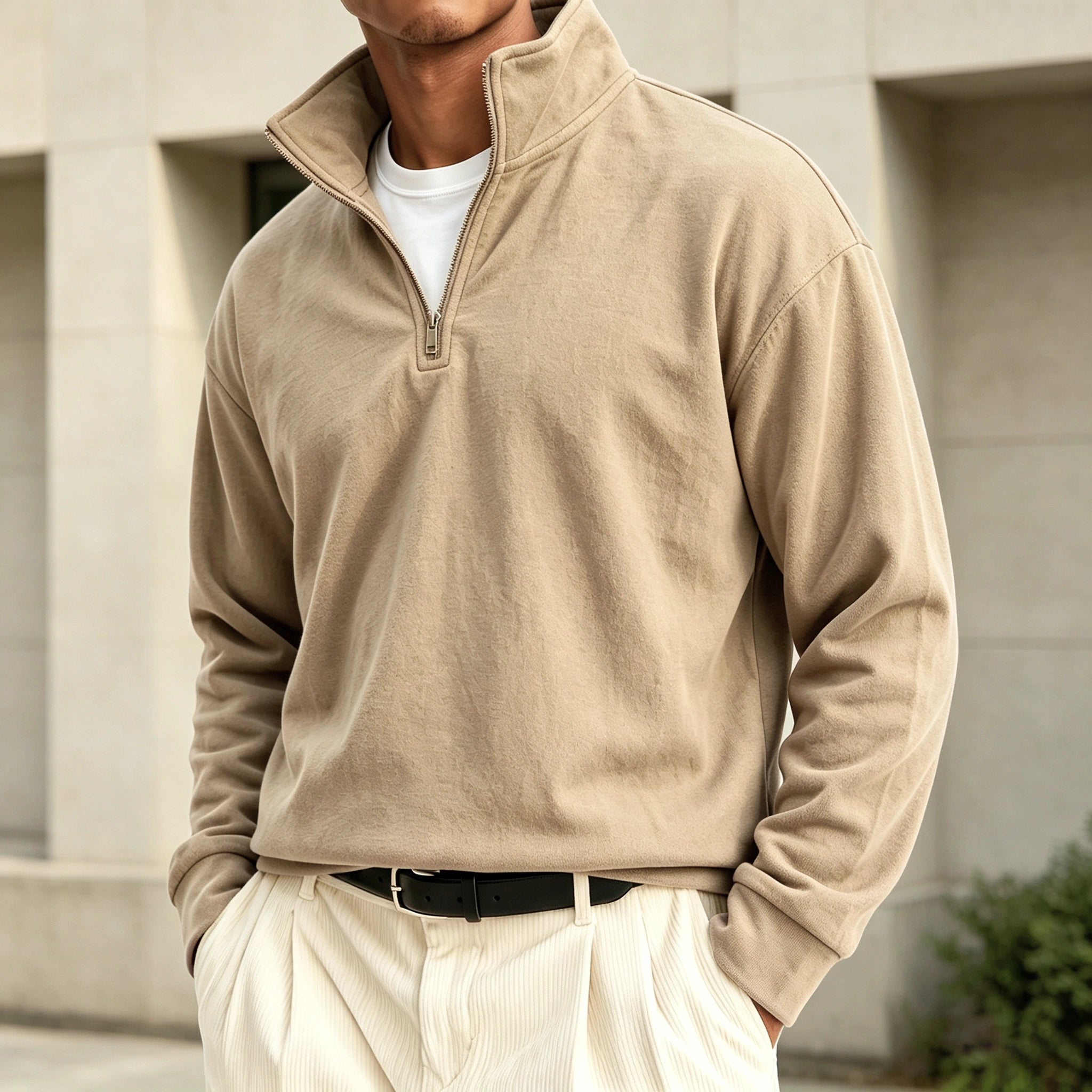 Men's Premium Cotton Quarter-Zip Polo Sweatshirt
