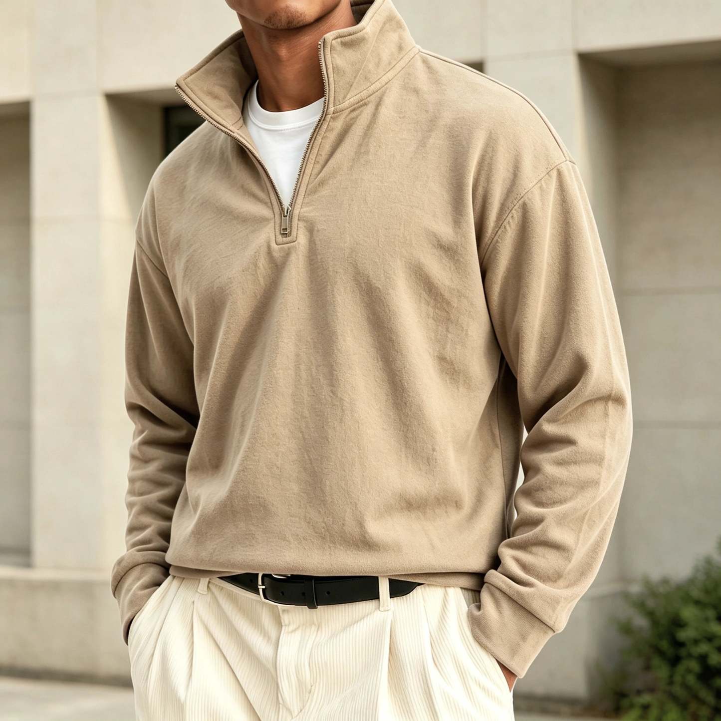 Men's Premium Cotton Quarter-Zip Polo Sweatshirt