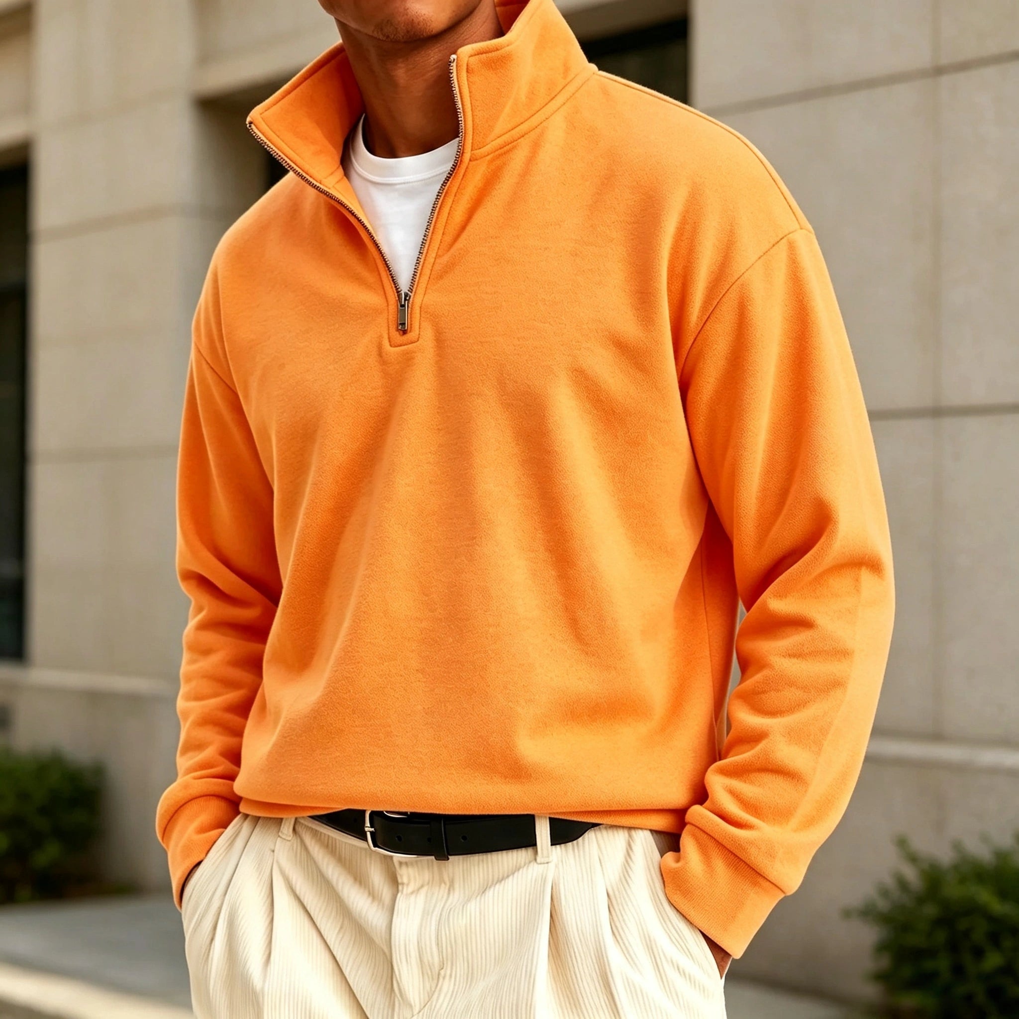 Men's Premium Cotton Quarter-Zip Polo Sweatshirt