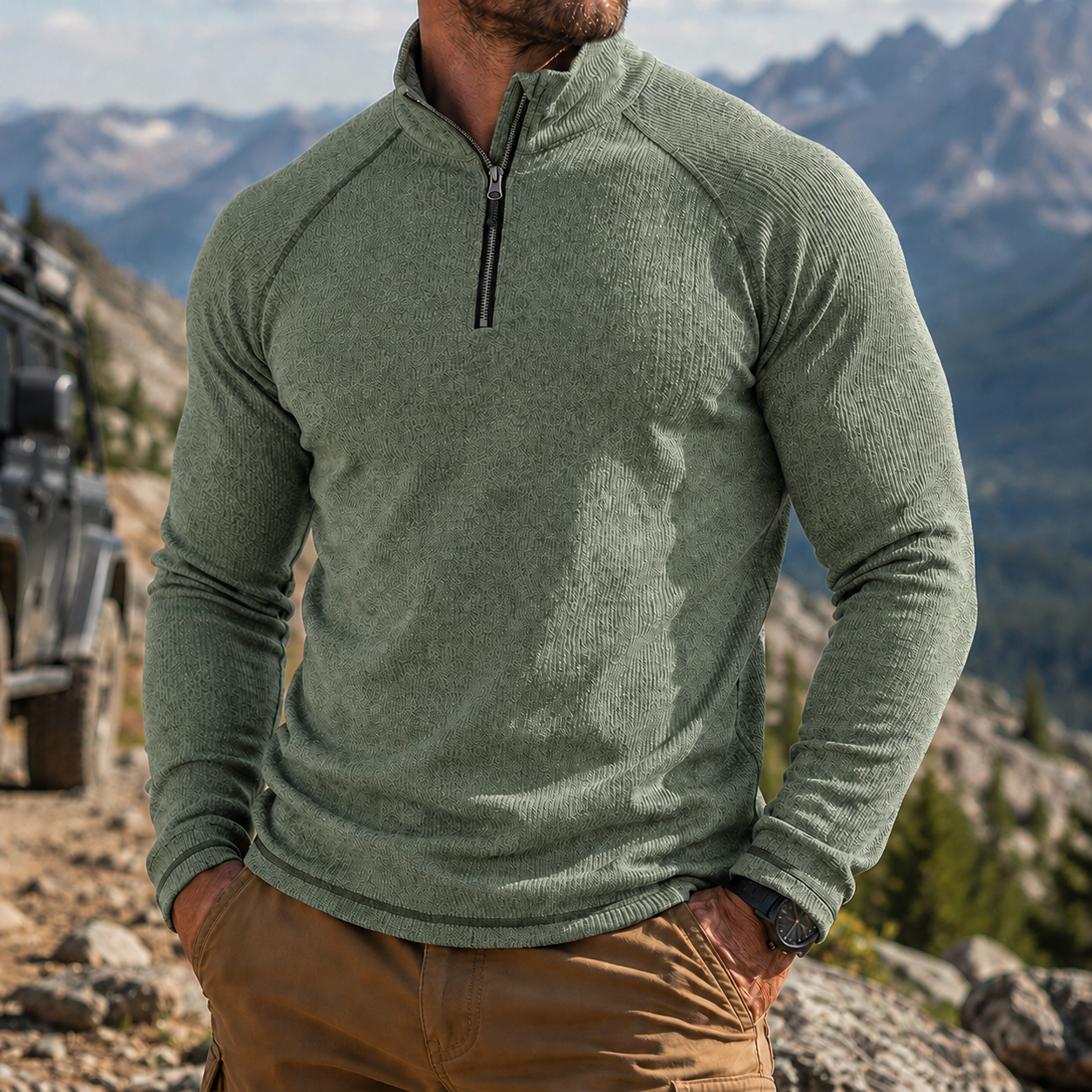 Men's Outdoor Quarter Zip Pullover Performance Knit Hiking Sweater