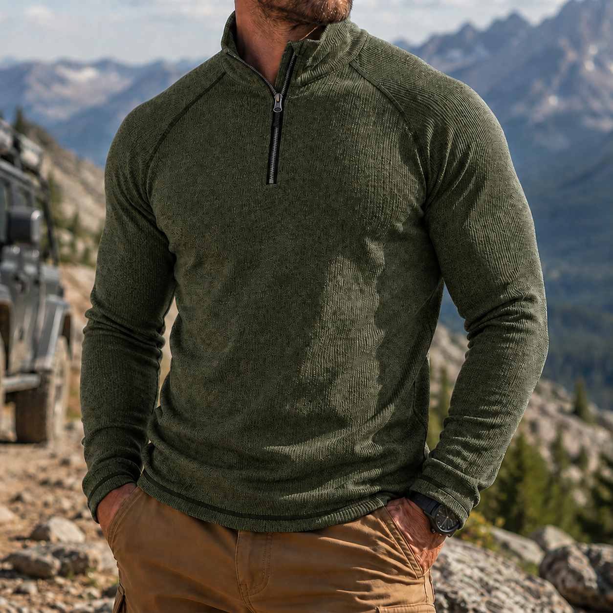 Men's Outdoor Quarter Zip Pullover Performance Knit Hiking Sweater