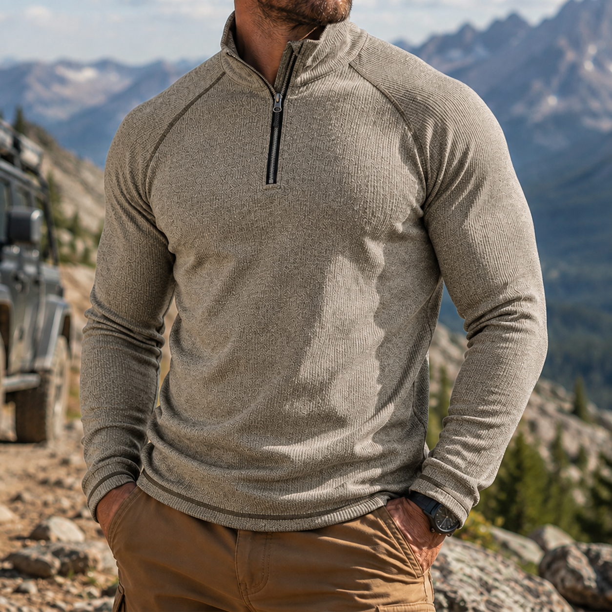 Men's Outdoor Quarter Zip Pullover Performance Knit Hiking Sweater