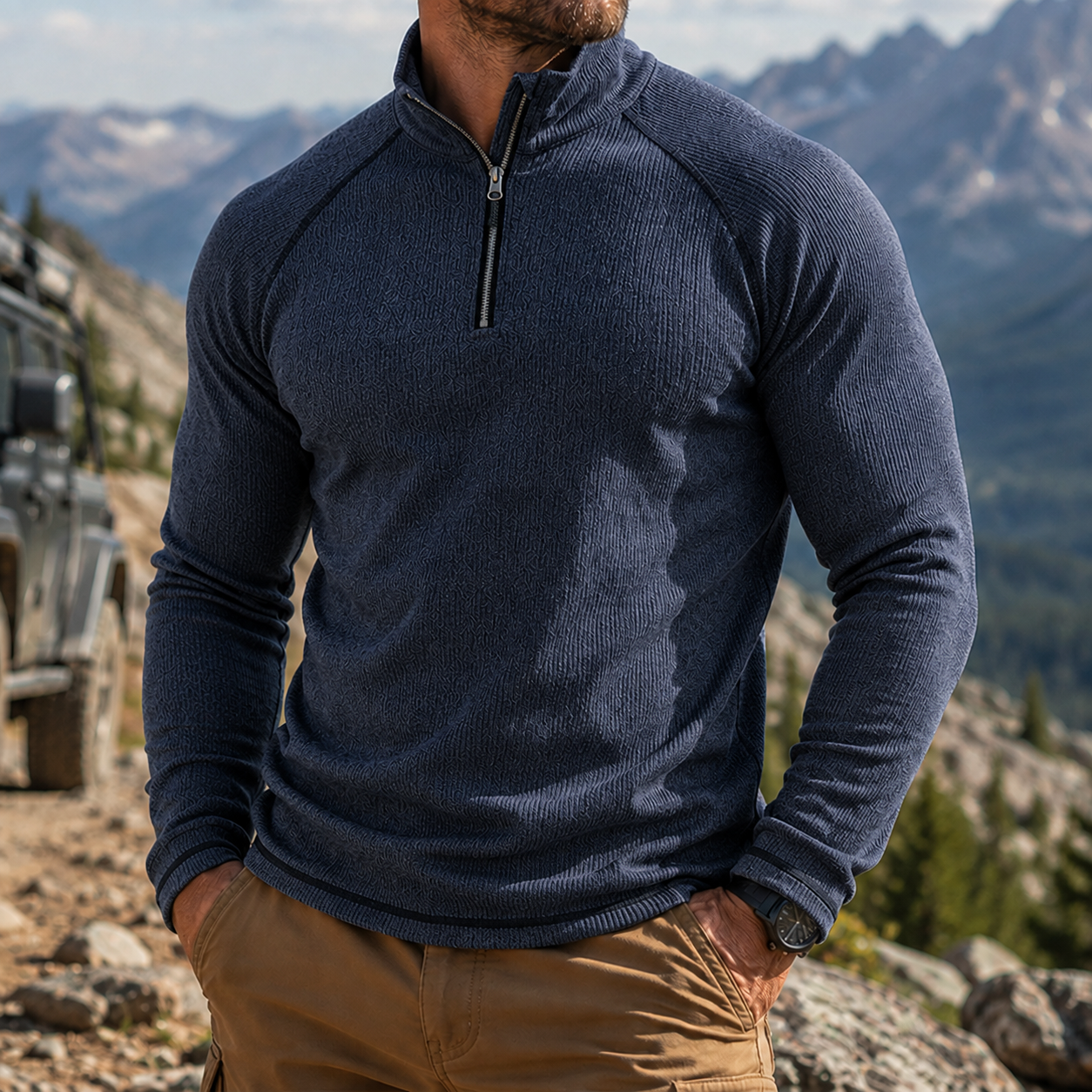 Men's Outdoor Quarter Zip Pullover Performance Knit Hiking Sweater