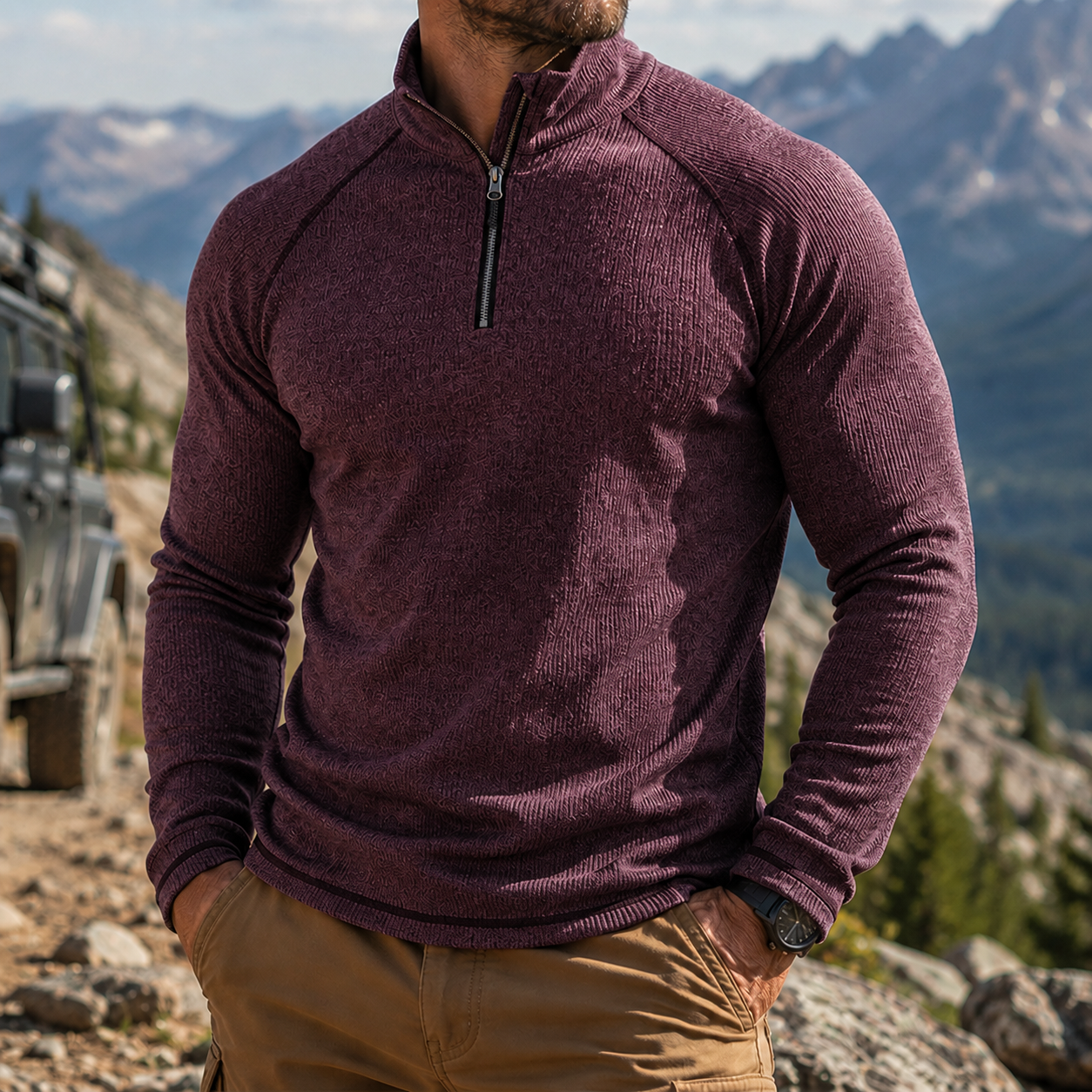Men's Outdoor Quarter Zip Pullover Performance Knit Hiking Sweater