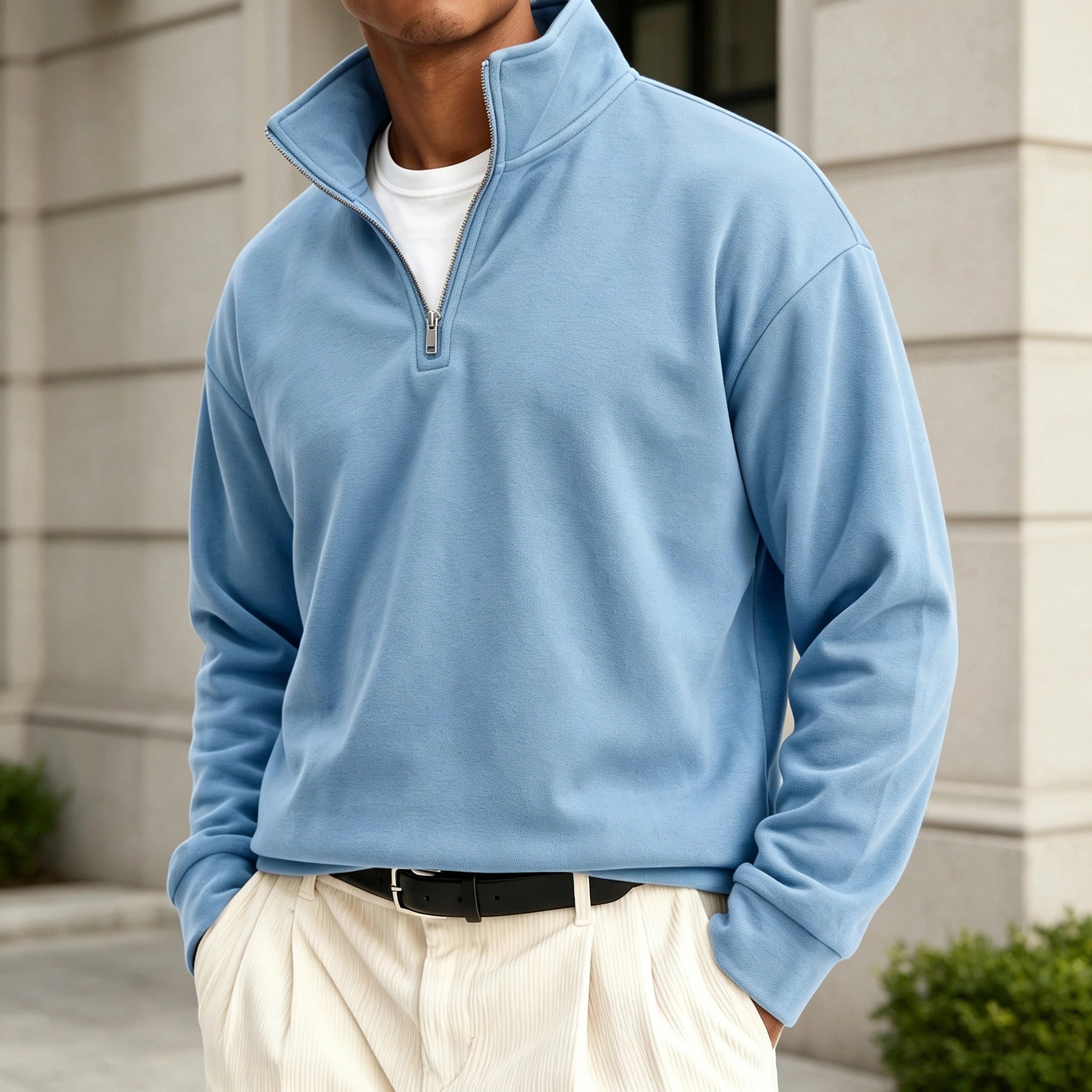 Men's Premium Cotton Quarter-Zip Polo Sweatshirt