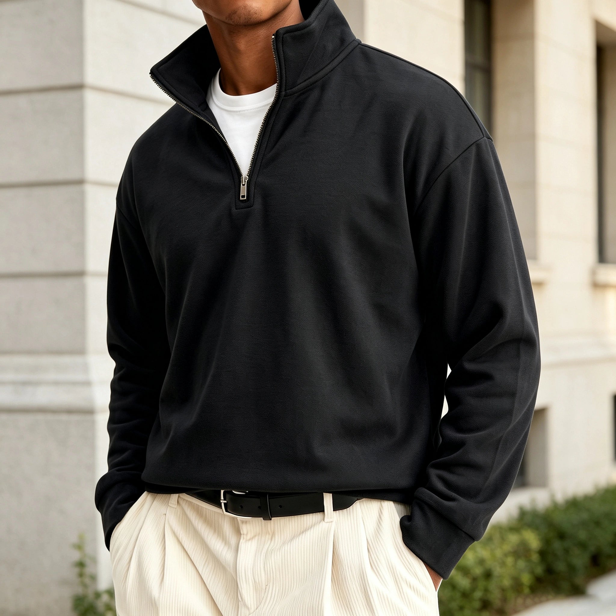 Men's Premium Cotton Quarter-Zip Polo Sweatshirt