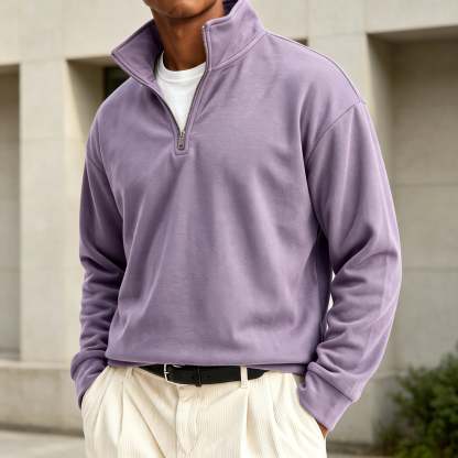 Men's Premium Cotton Quarter-Zip Polo Sweatshirt
