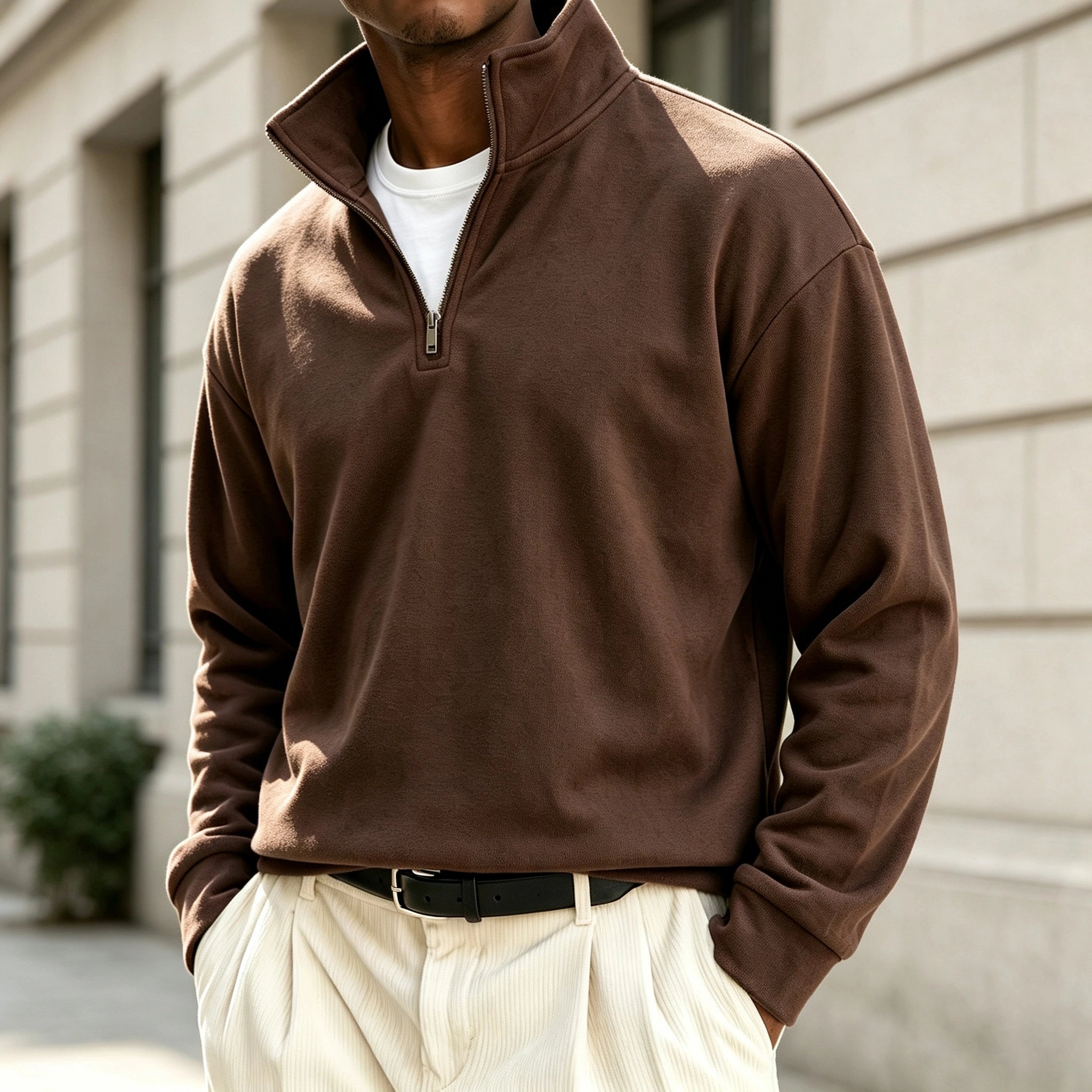 Men's Premium Cotton Quarter-Zip Polo Sweatshirt