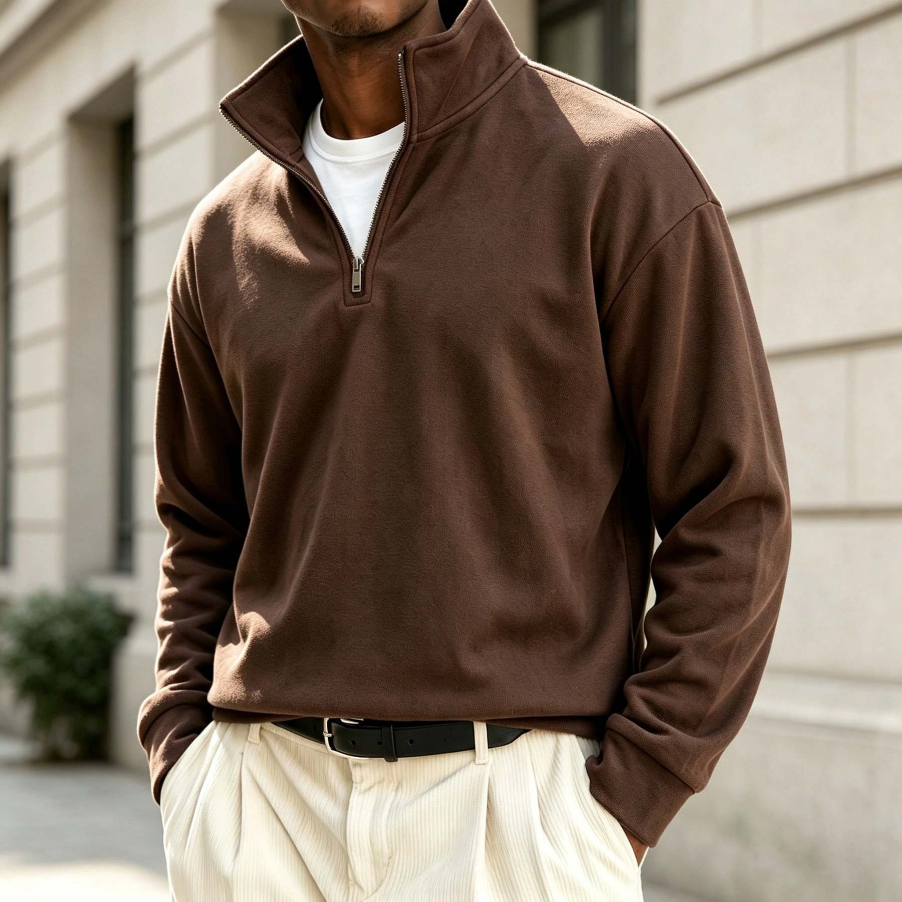 Men's Premium Cotton Quarter-Zip Polo Sweatshirt
