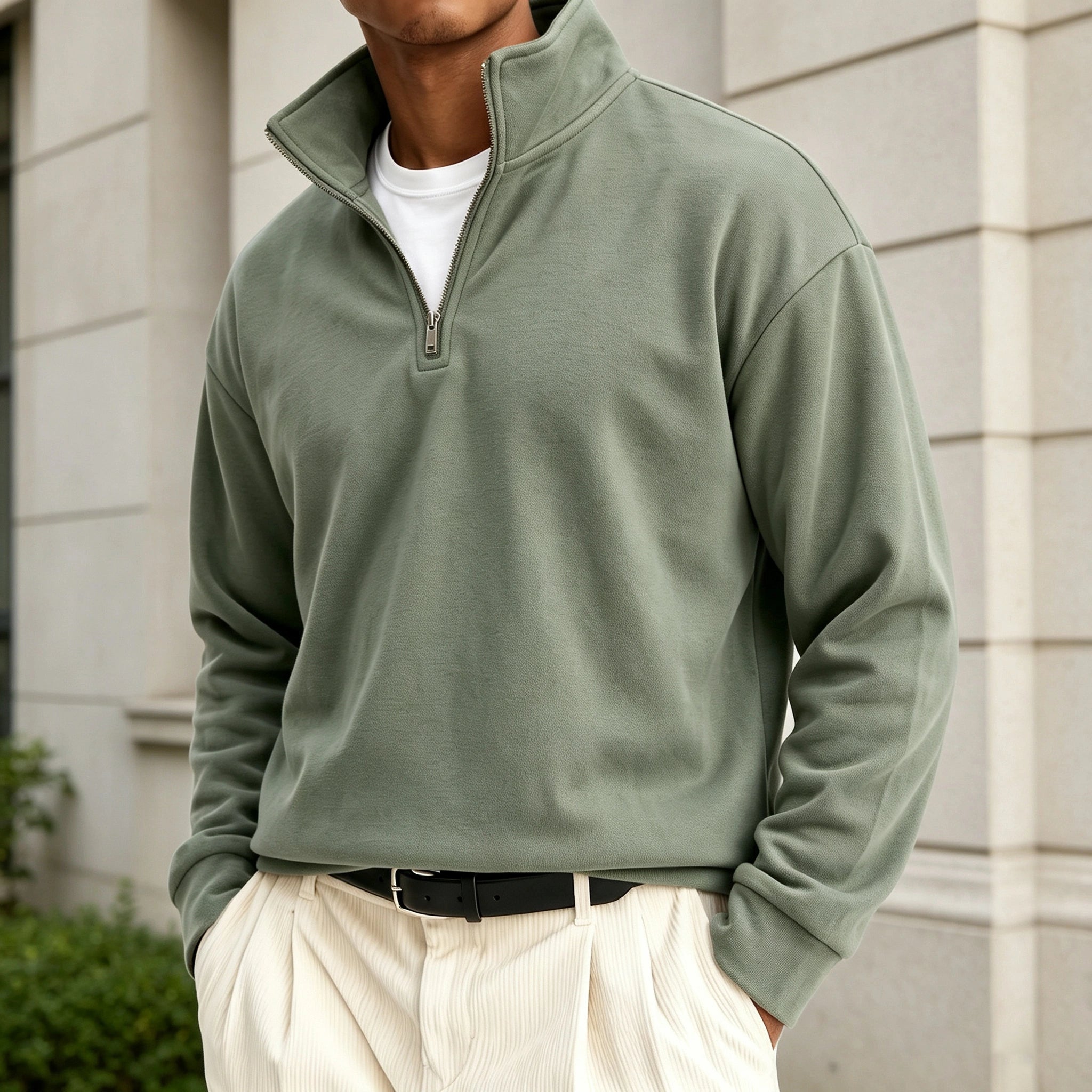 Men's Premium Cotton Quarter-Zip Polo Sweatshirt