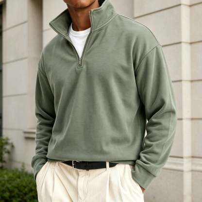 Men's Premium Cotton Quarter-Zip Polo Sweatshirt