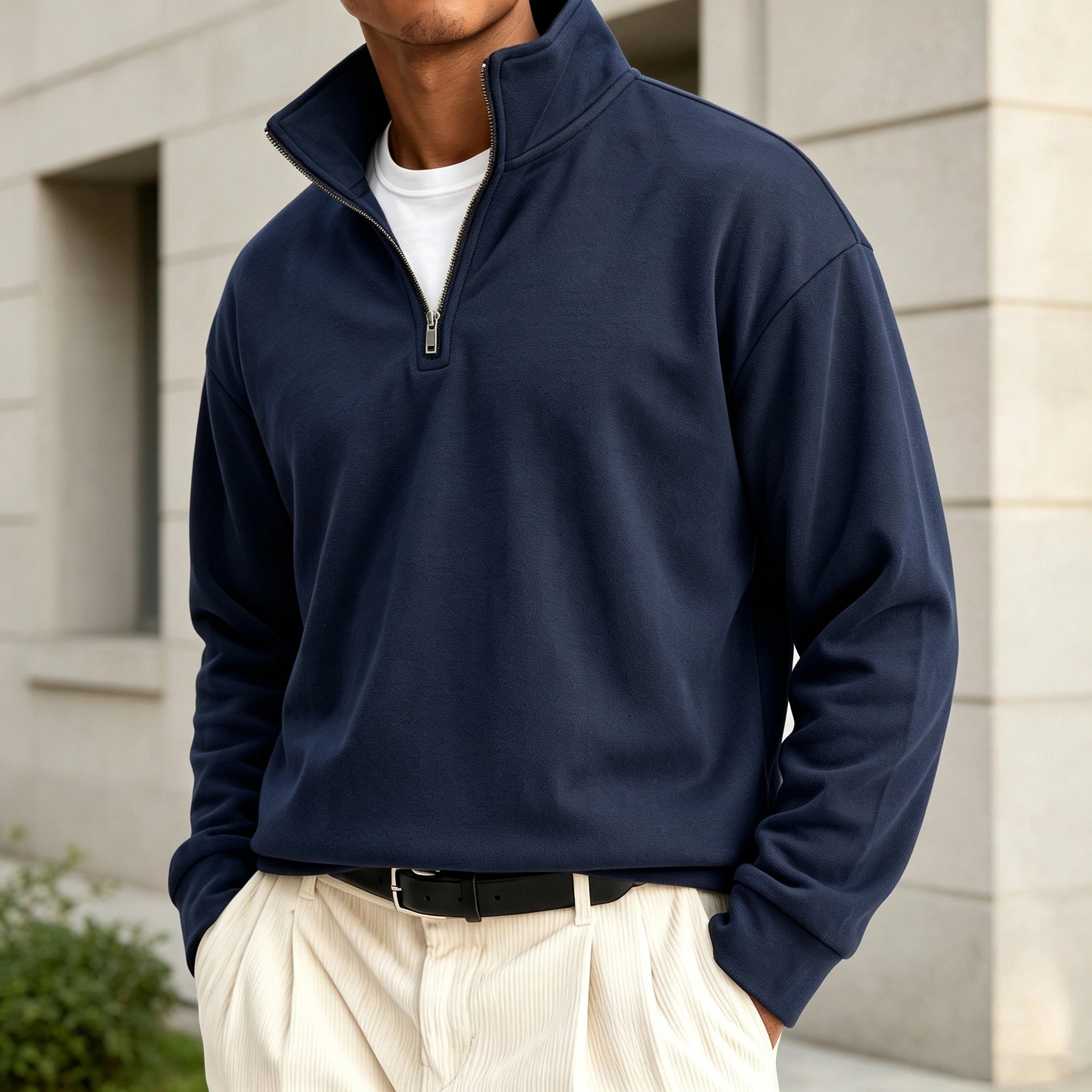 Men's Premium Cotton Quarter-Zip Polo Sweatshirt
