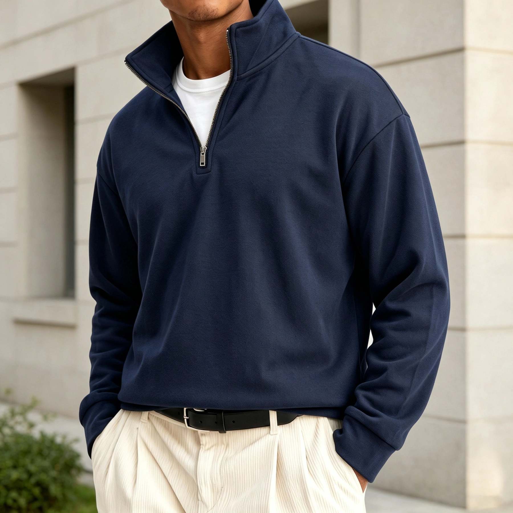 Men's Premium Cotton Quarter-Zip Polo Sweatshirt
