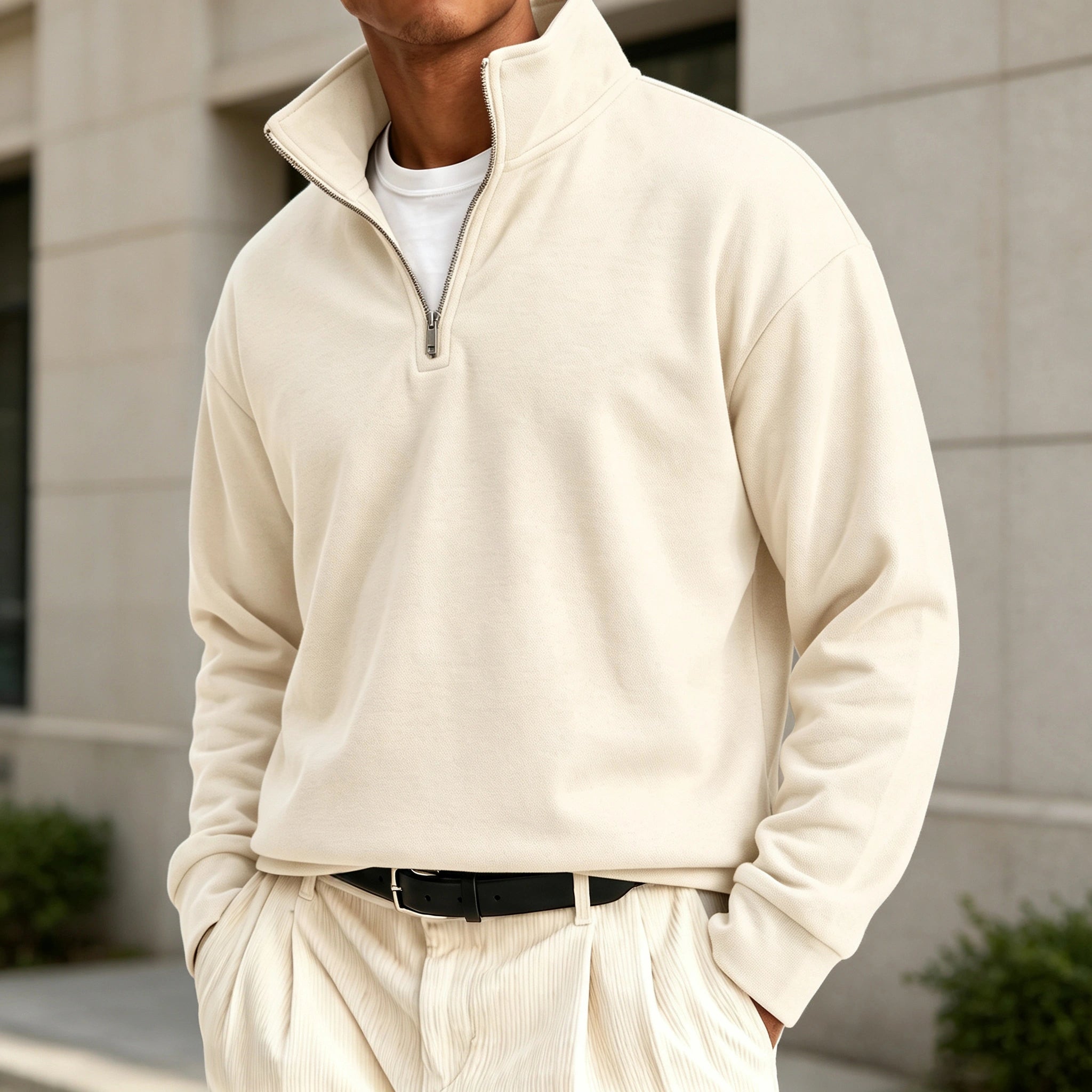 Men's Premium Cotton Quarter-Zip Polo Sweatshirt