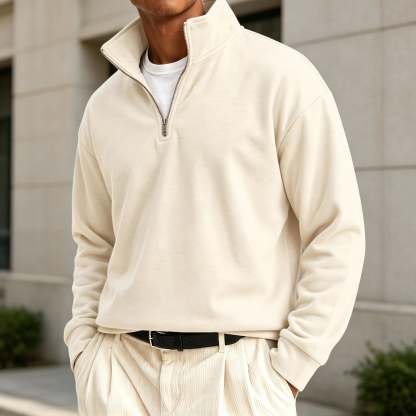 Men's Premium Cotton Quarter-Zip Polo Sweatshirt