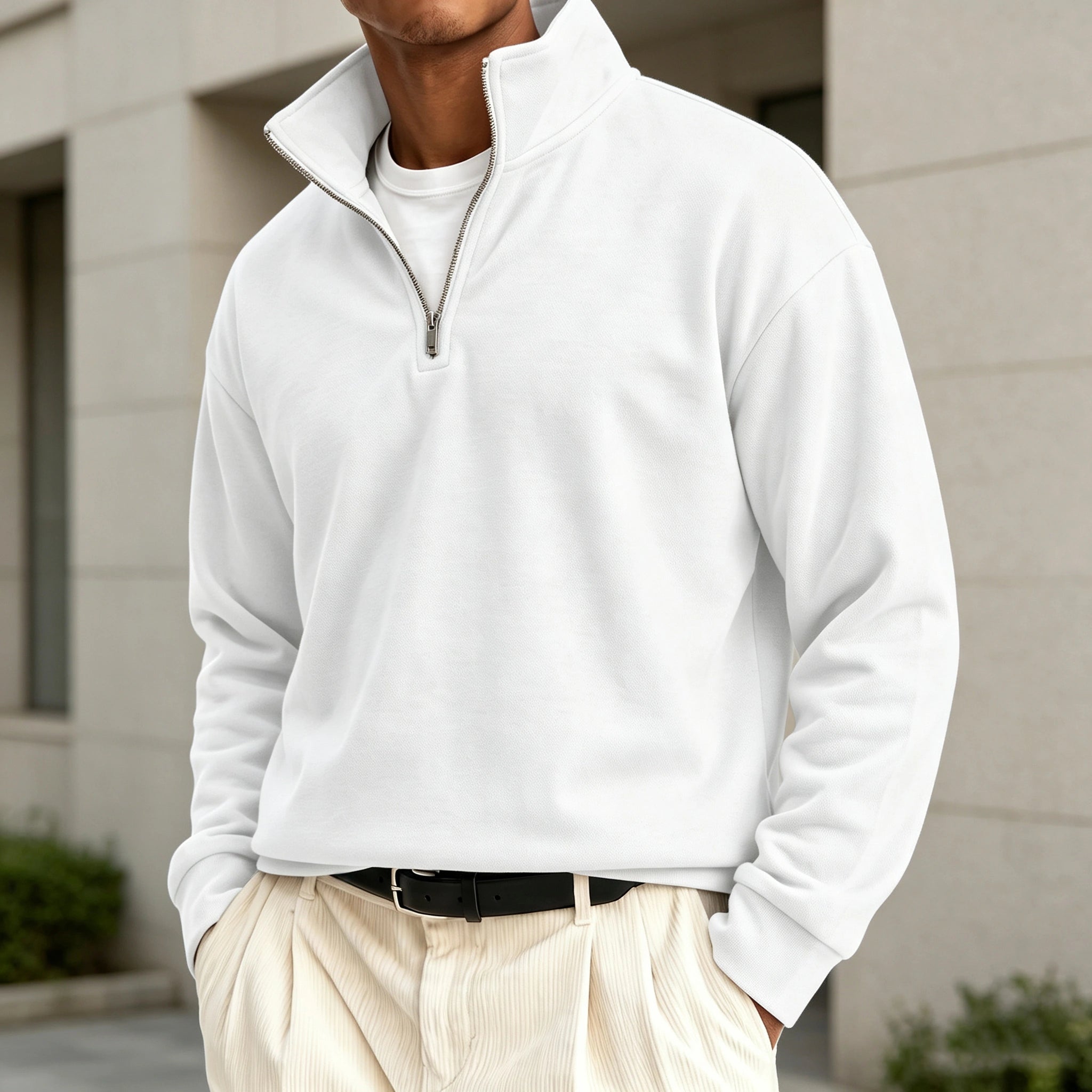 Men's Premium Cotton Quarter-Zip Polo Sweatshirt
