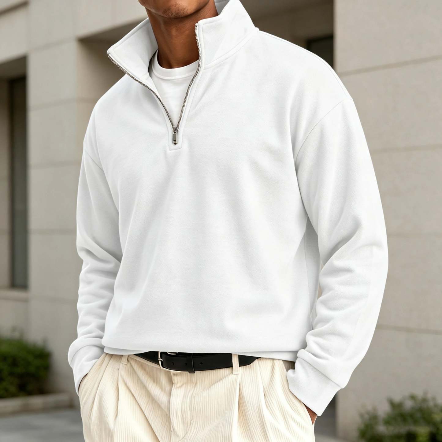 Men's Premium Cotton Quarter-Zip Polo Sweatshirt