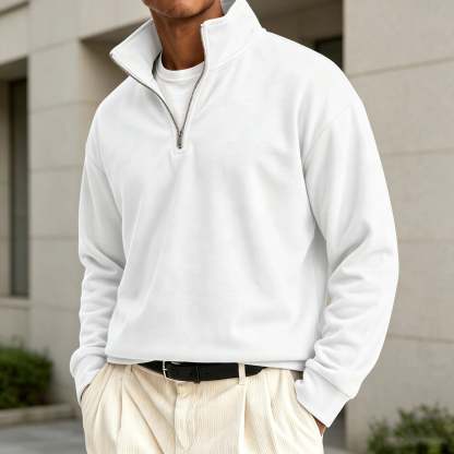 Men's Premium Cotton Quarter-Zip Polo Sweatshirt