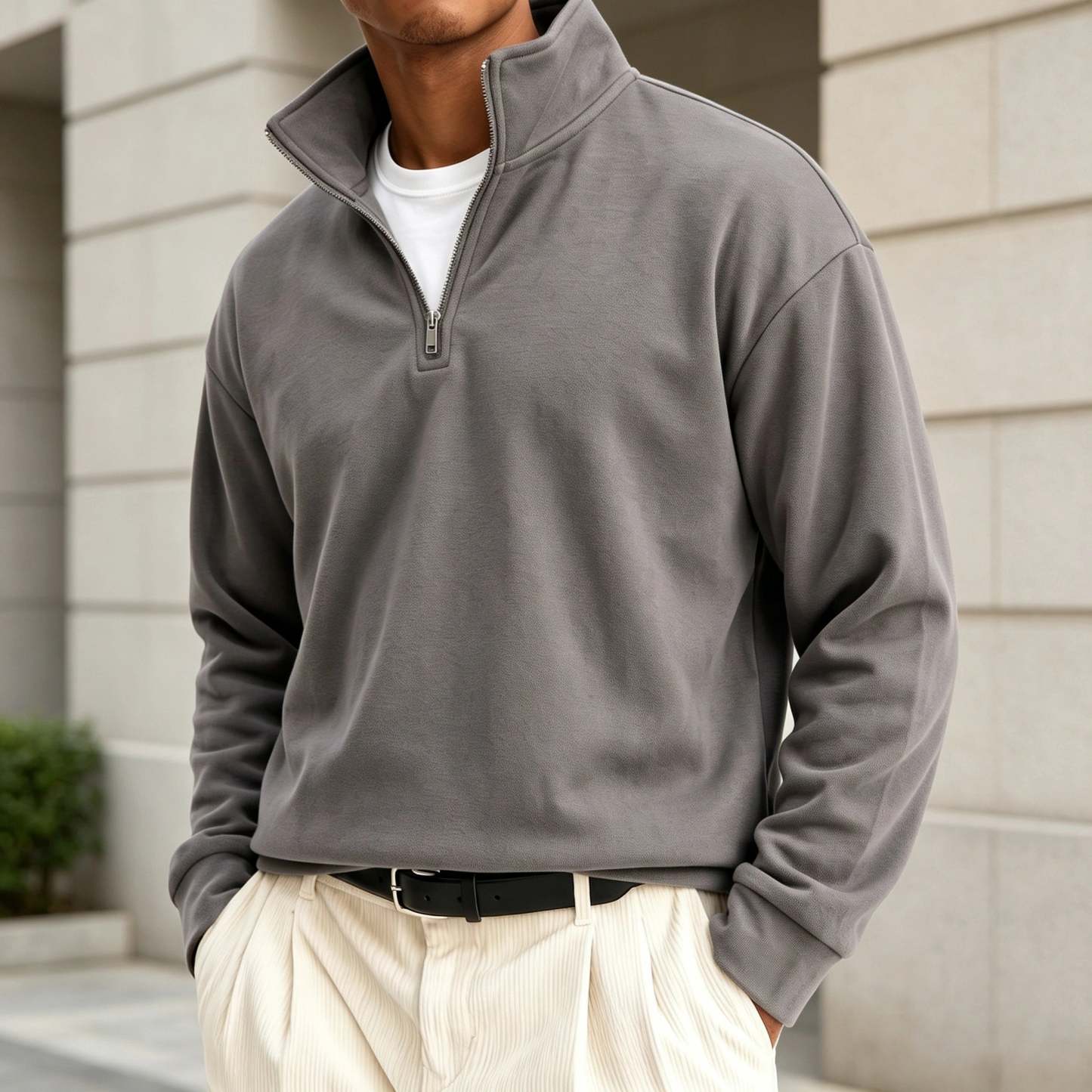 Men's Premium Cotton Quarter-Zip Polo Sweatshirt