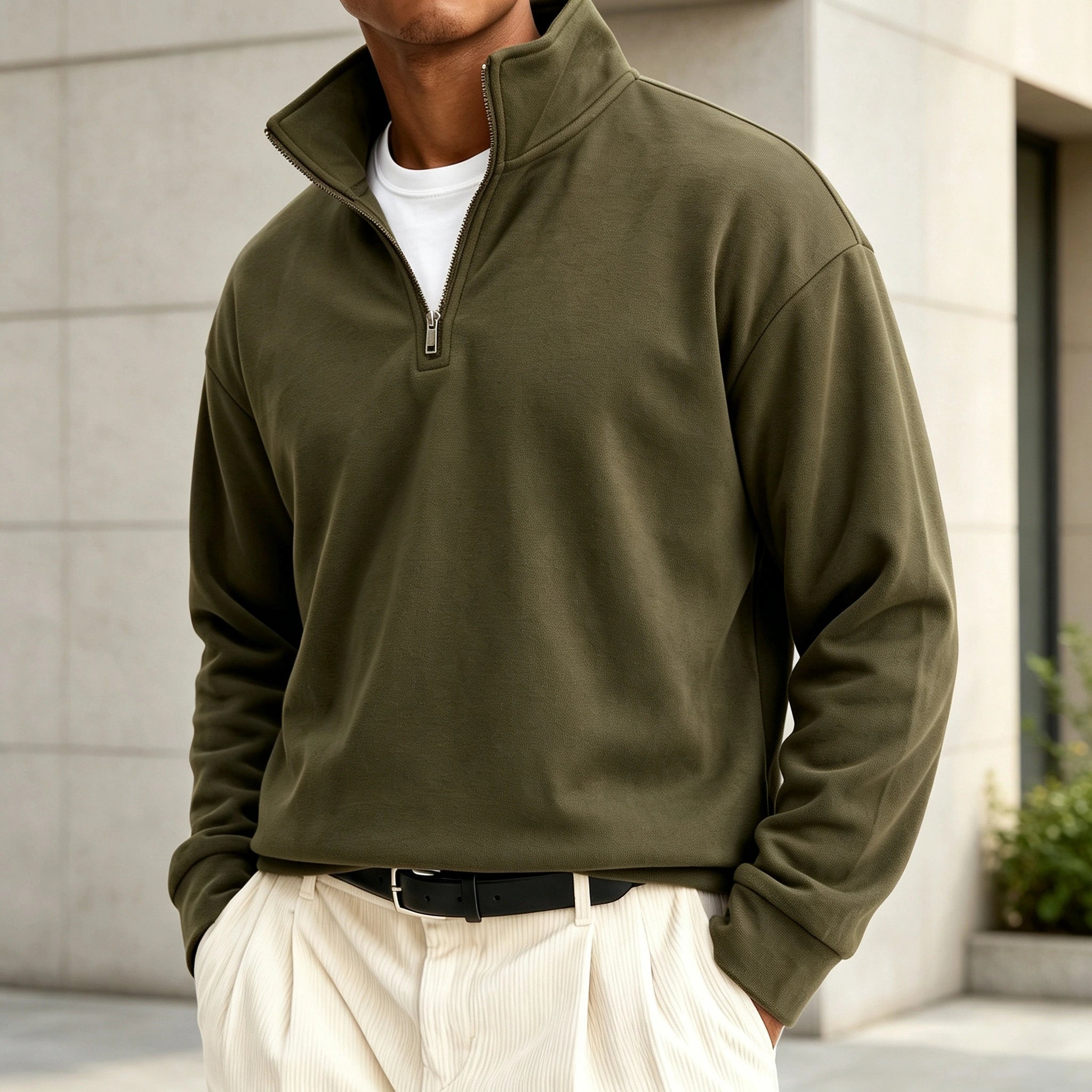 Men's Premium Cotton Quarter-Zip Polo Sweatshirt