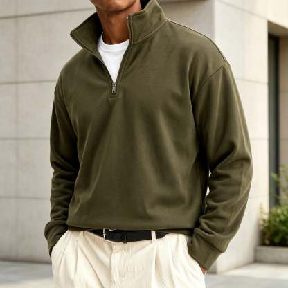 Men's Premium Cotton Quarter-Zip Polo Sweatshirt