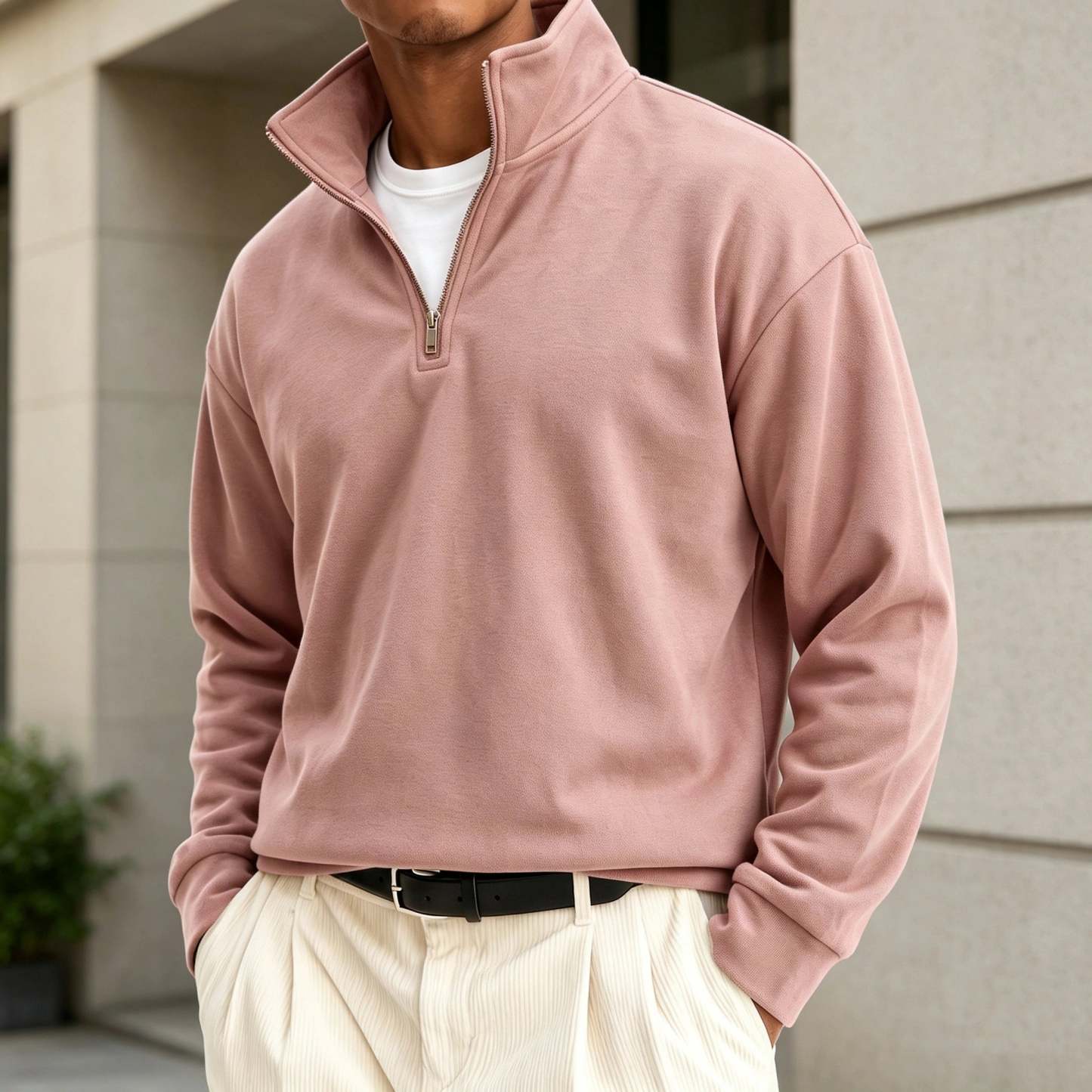 Men's Premium Cotton Quarter-Zip Polo Sweatshirt
