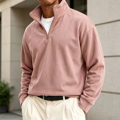 Men's Premium Cotton Quarter-Zip Polo Sweatshirt