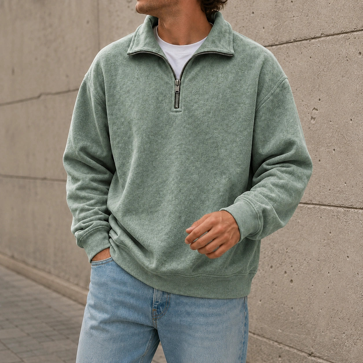 Men's Stylish Casual Everyday Cotton Long-sleeved Half-zip Sweatshirt
