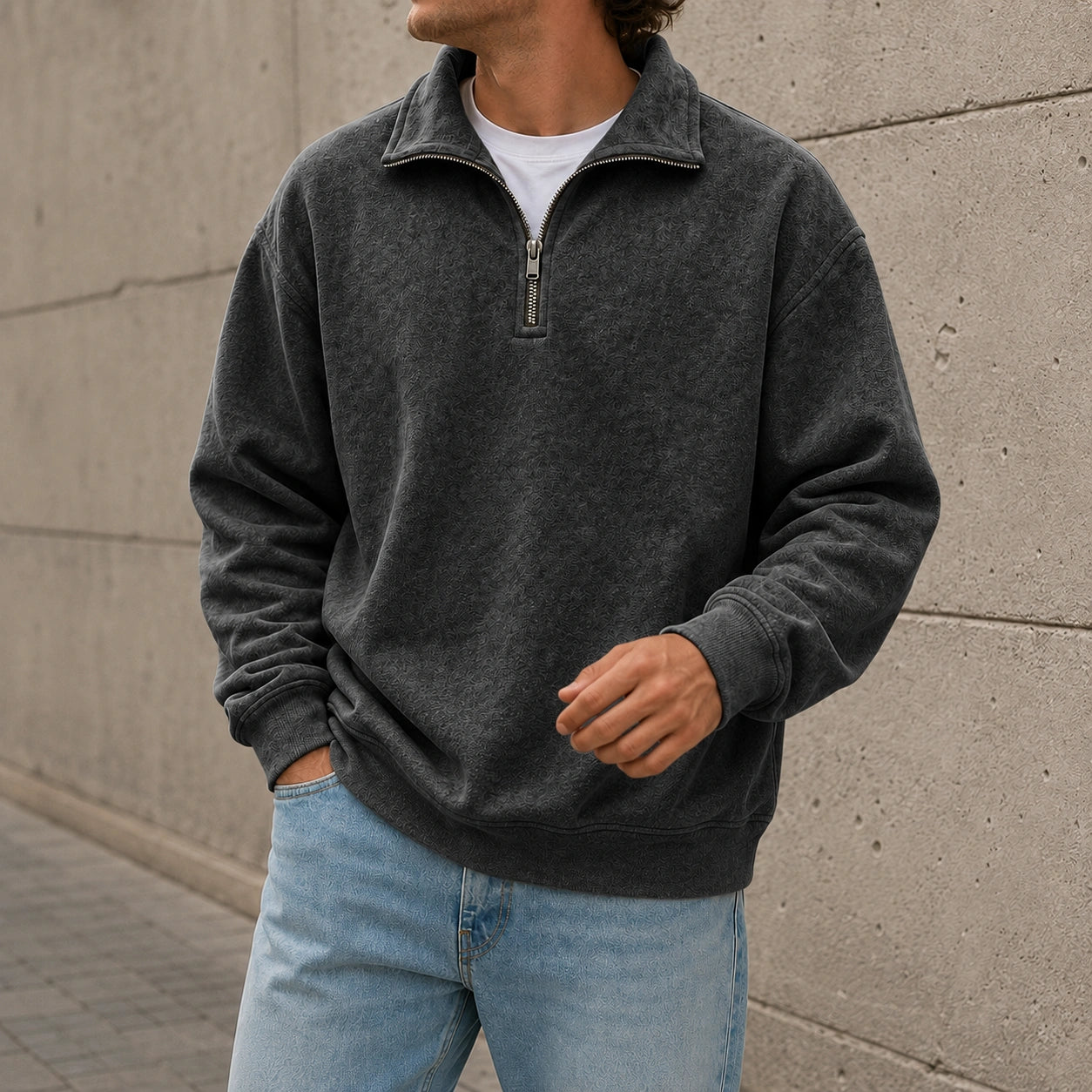 Men's Stylish Casual Everyday Cotton Long-sleeved Half-zip Sweatshirt