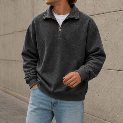 Men's Stylish Casual Everyday Cotton Long-sleeved Half-zip Sweatshirt