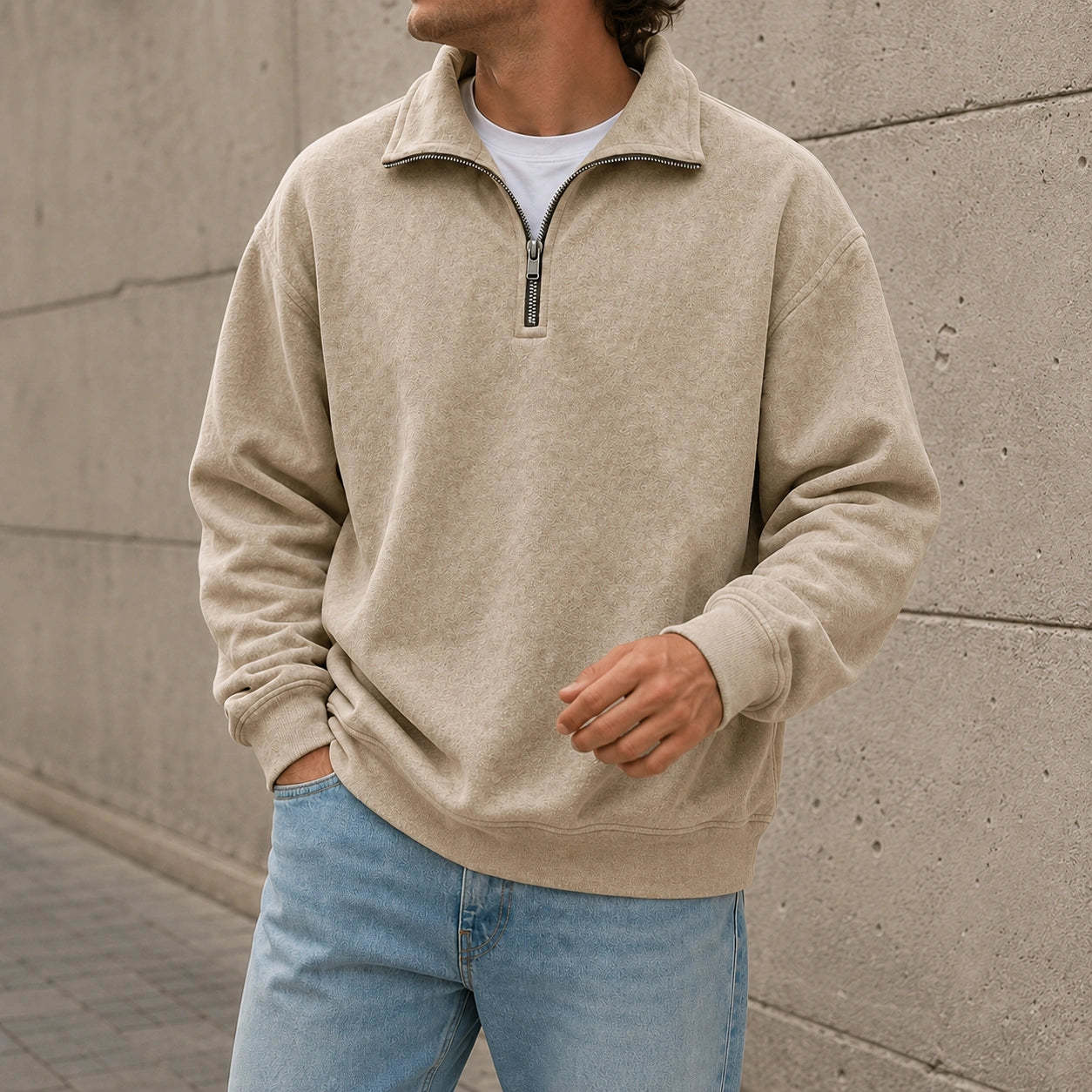 Men's Stylish Casual Everyday Cotton Long-sleeved Half-zip Sweatshirt