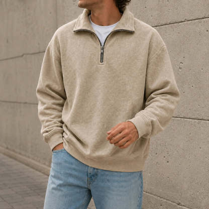 Men's Stylish Casual Everyday Cotton Long-sleeved Half-zip Sweatshirt