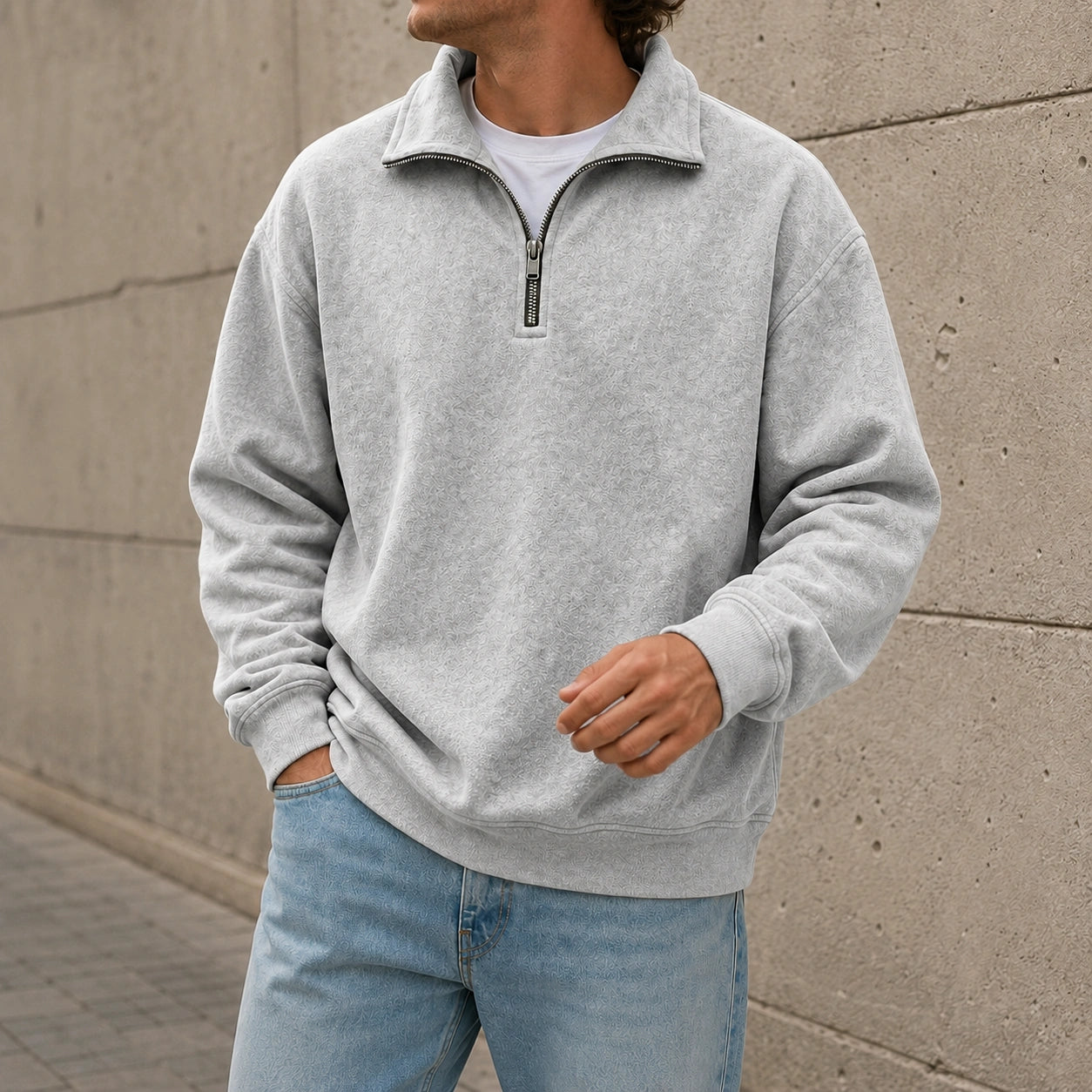 Men's Stylish Casual Everyday Cotton Long-sleeved Half-zip Sweatshirt