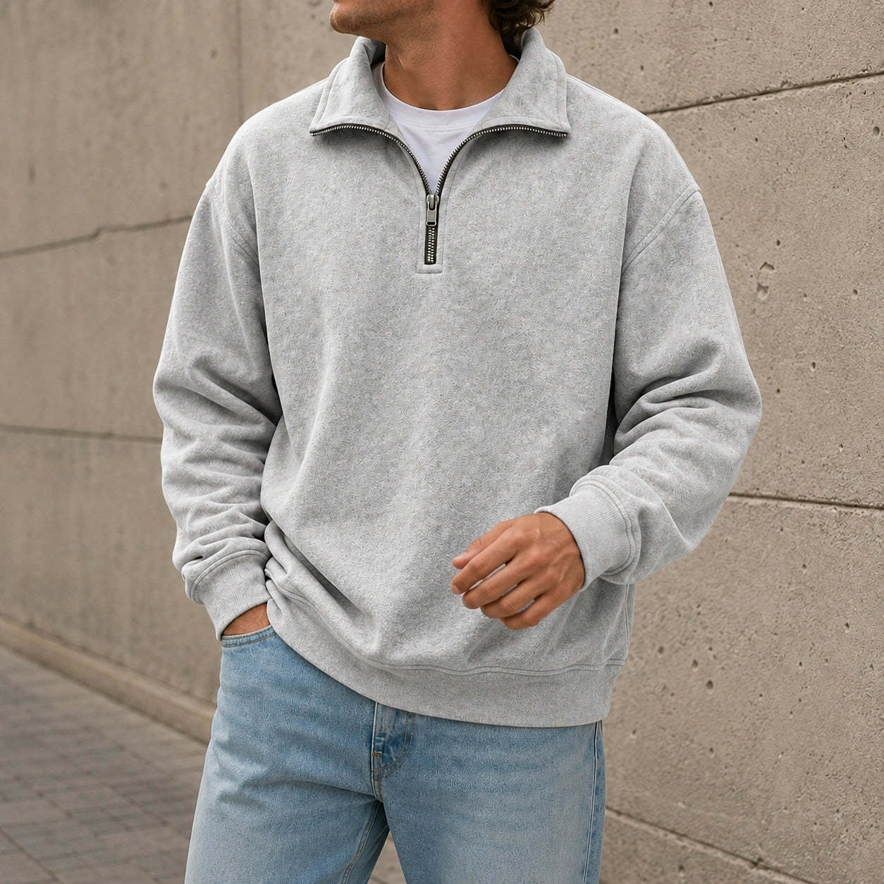 Men's Stylish Casual Everyday Cotton Long-sleeved Half-zip Sweatshirt