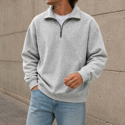 Men's Stylish Casual Everyday Cotton Long-sleeved Half-zip Sweatshirt