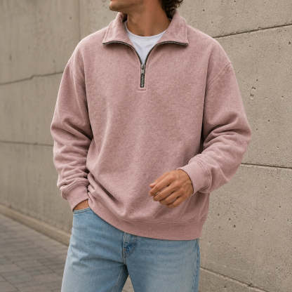Men's Stylish Casual Everyday Cotton Long-sleeved Half-zip Sweatshirt