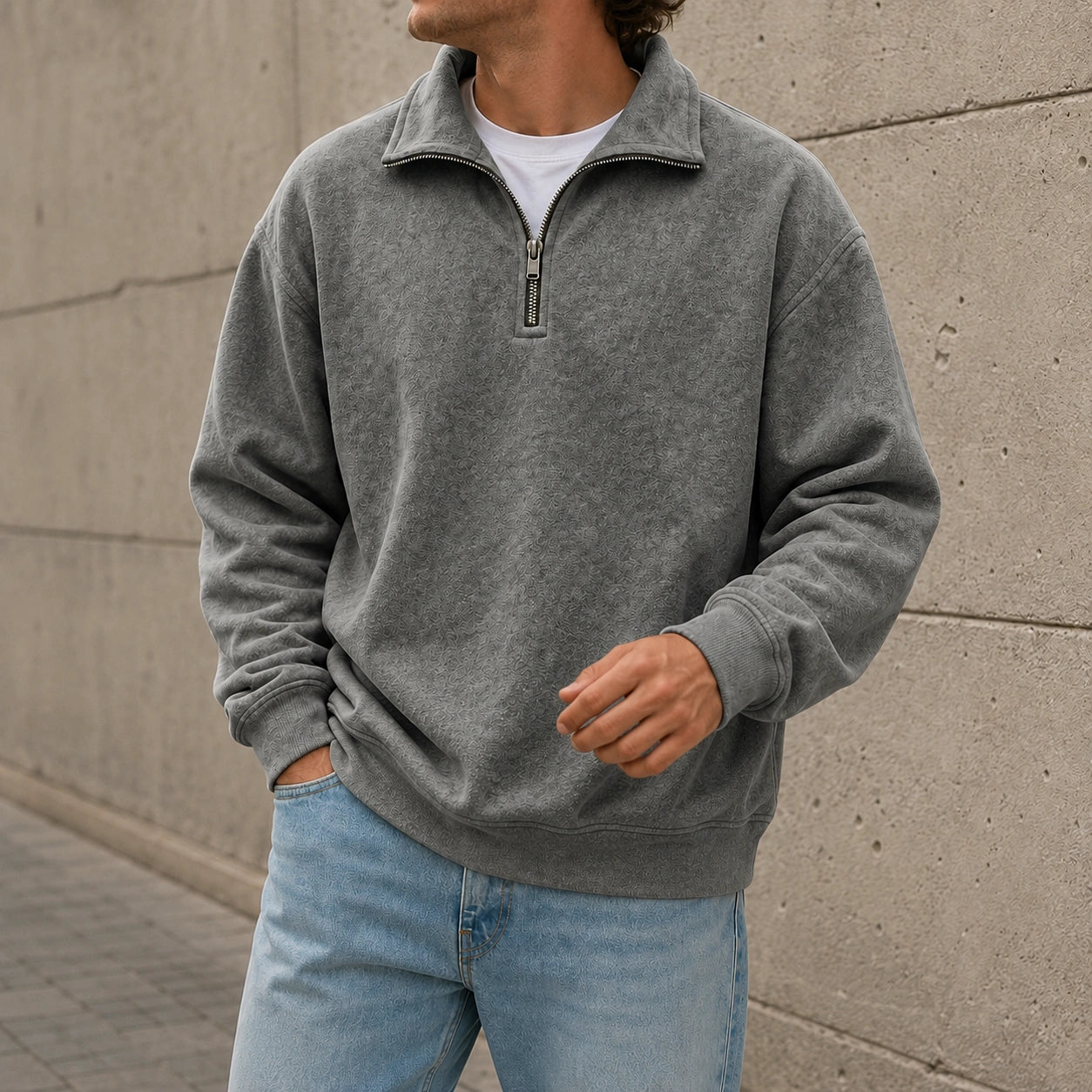 Men's Stylish Casual Everyday Cotton Long-sleeved Half-zip Sweatshirt