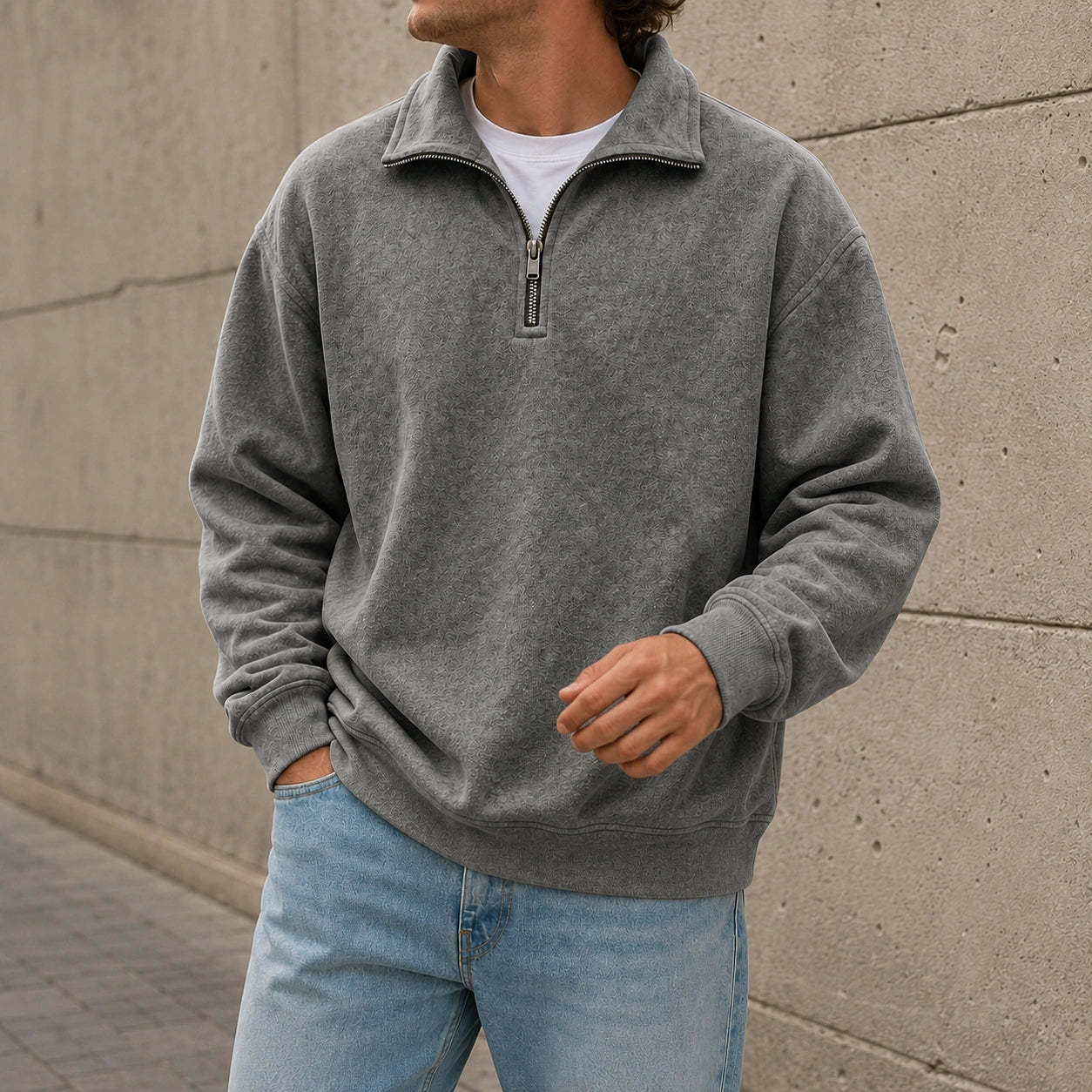 Men's Stylish Casual Everyday Cotton Long-sleeved Half-zip Sweatshirt