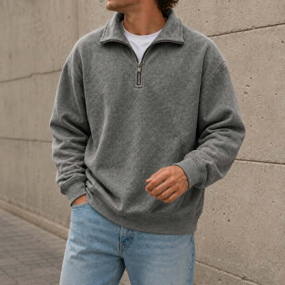 Men's Stylish Casual Everyday Cotton Long-sleeved Half-zip Sweatshirt