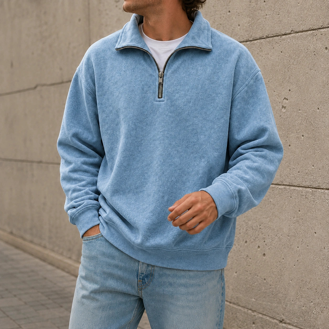 Men's Stylish Casual Everyday Cotton Long-sleeved Half-zip Sweatshirt