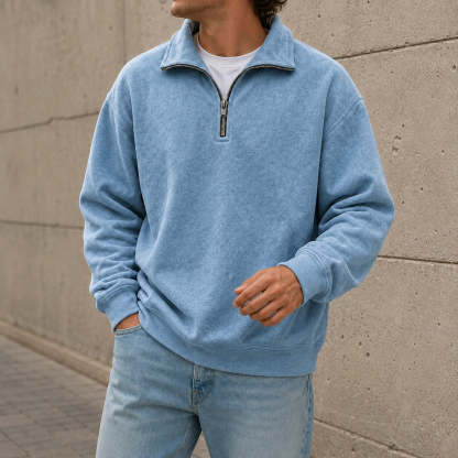 Men's Stylish Casual Everyday Cotton Long-sleeved Half-zip Sweatshirt