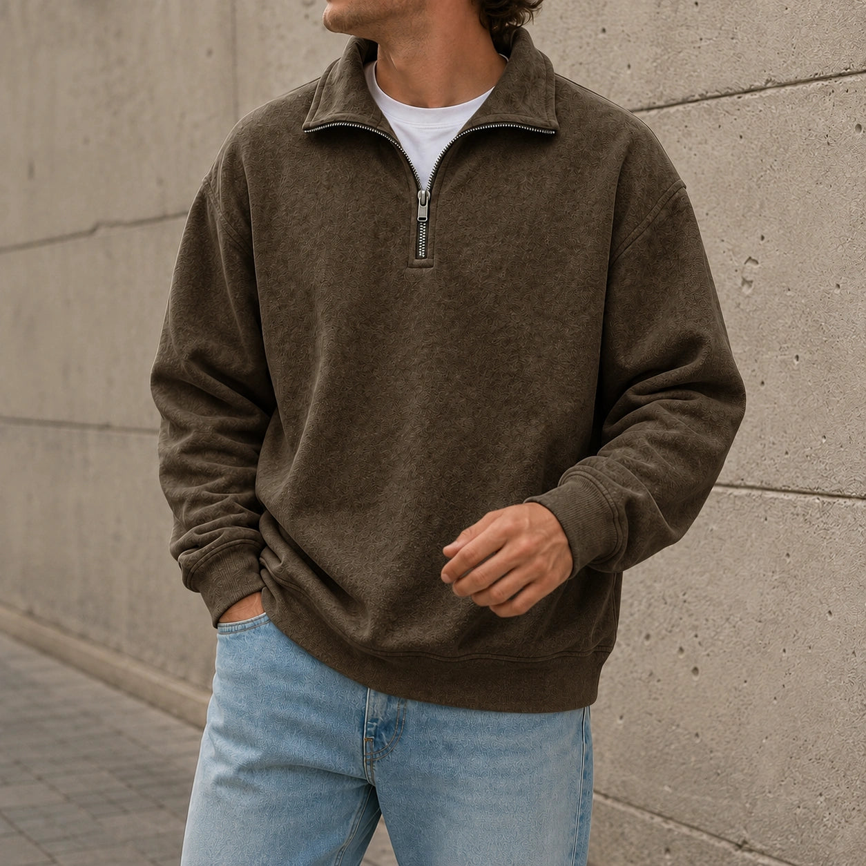 Men's Stylish Casual Everyday Cotton Long-sleeved Half-zip Sweatshirt