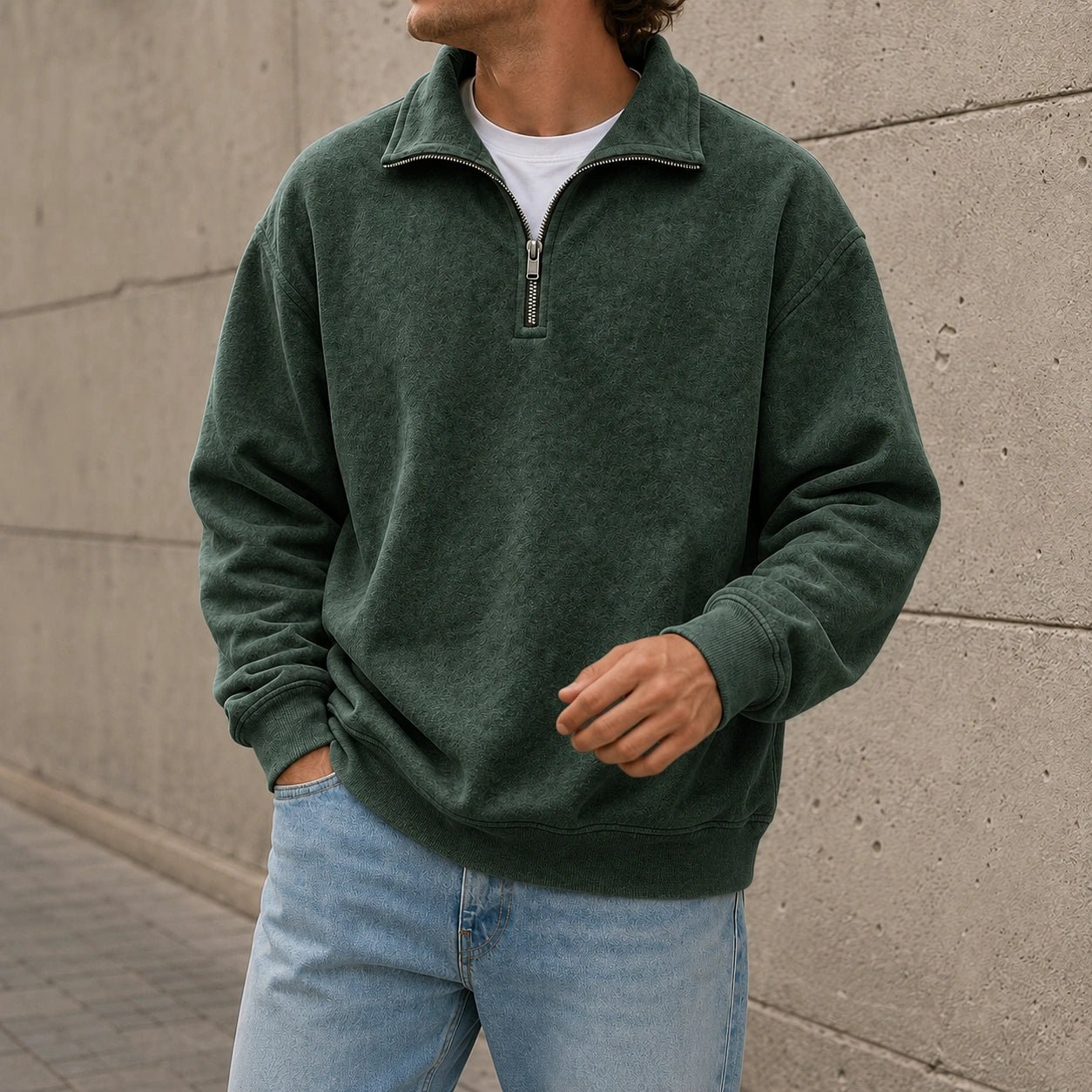 Men's Stylish Casual Everyday Cotton Long-sleeved Half-zip Sweatshirt